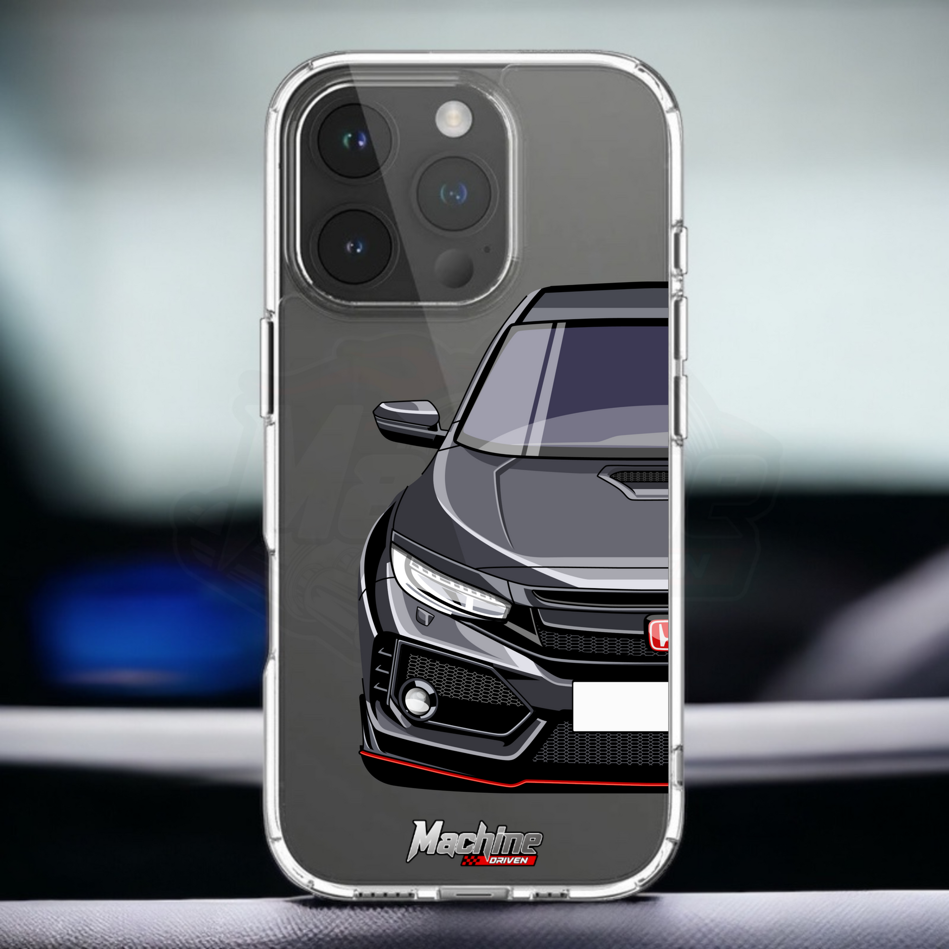 シビックタイプR FK8 Front.ver国産本革手帳型iPhoneケース Civic Type R FK8 Phone Case – Machine Driven